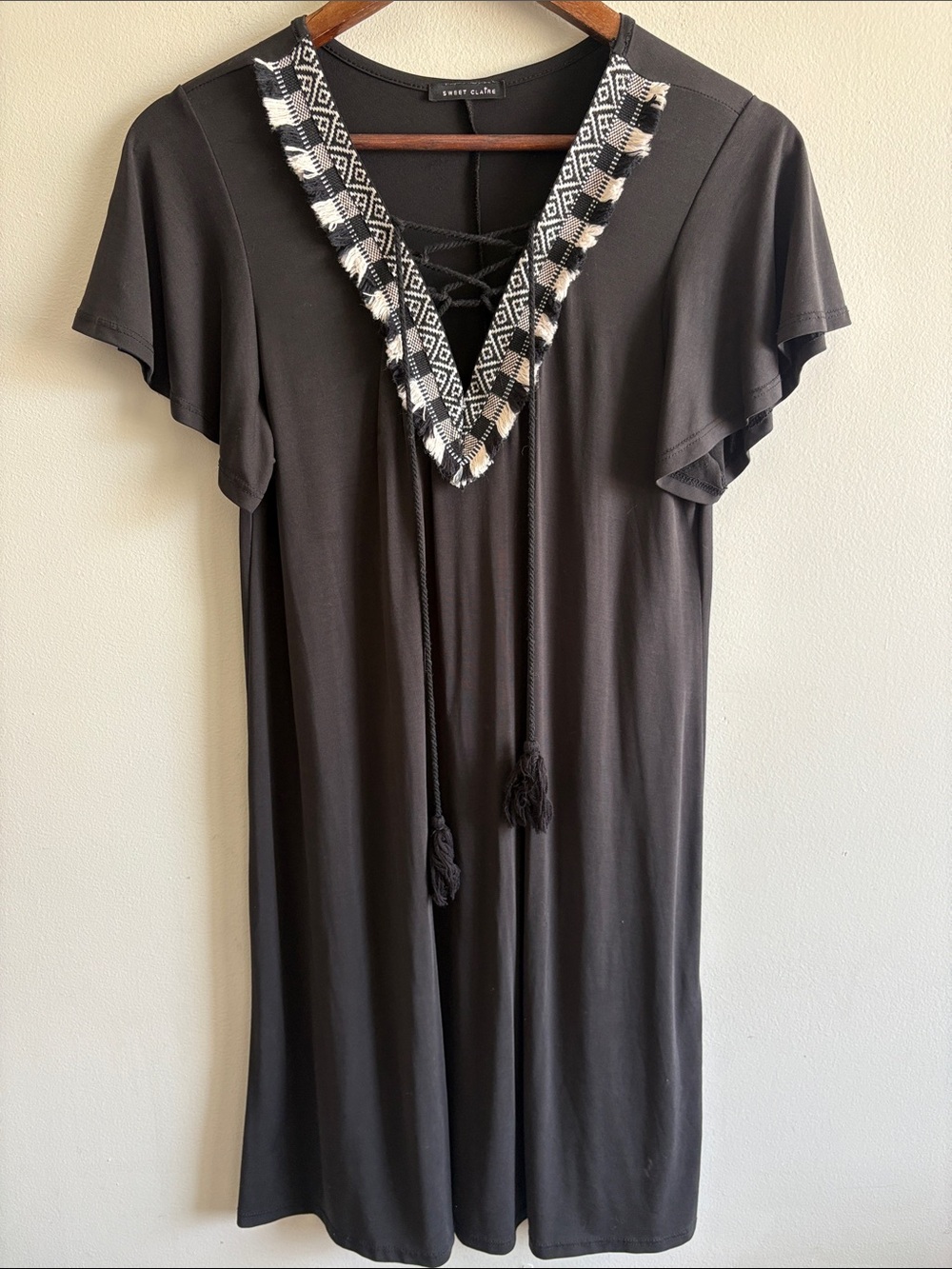 Sweet Claire Black Southwestern Tassel Dress L USA